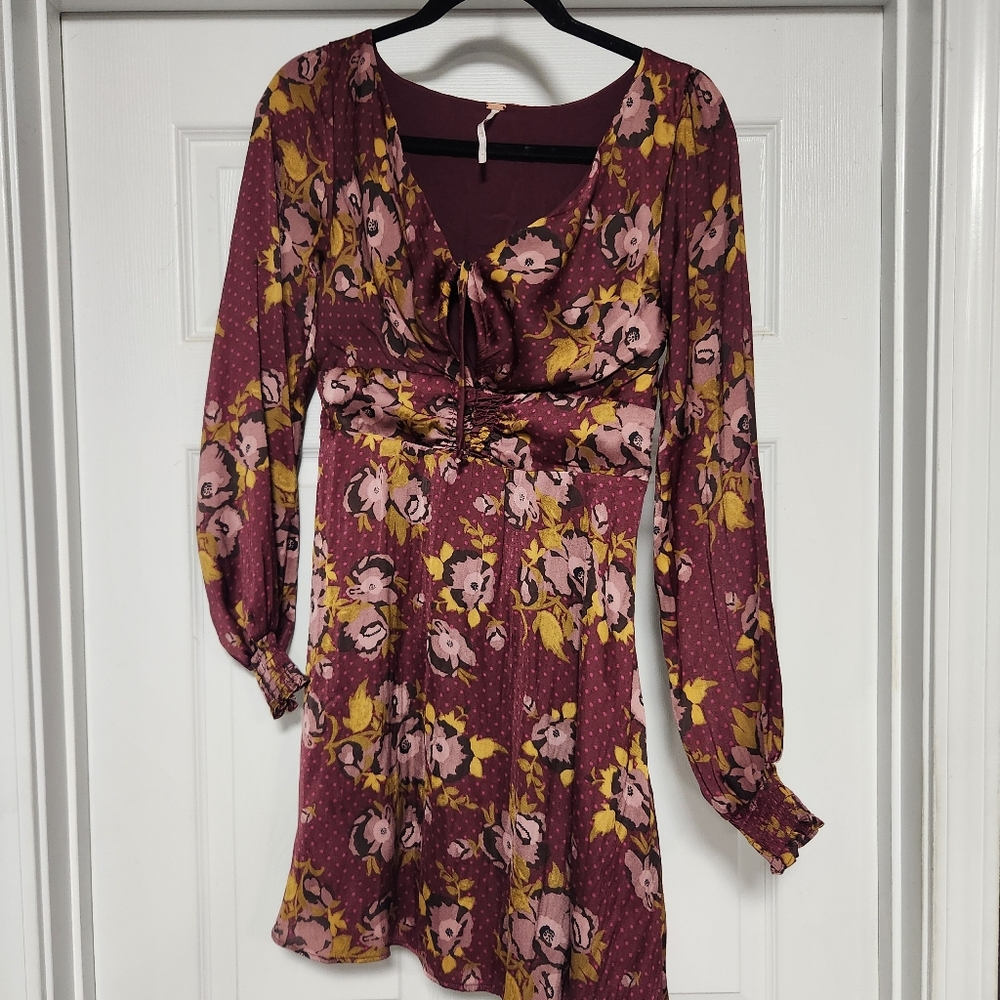 Free People Floral Print Dress in Purple and Yellow